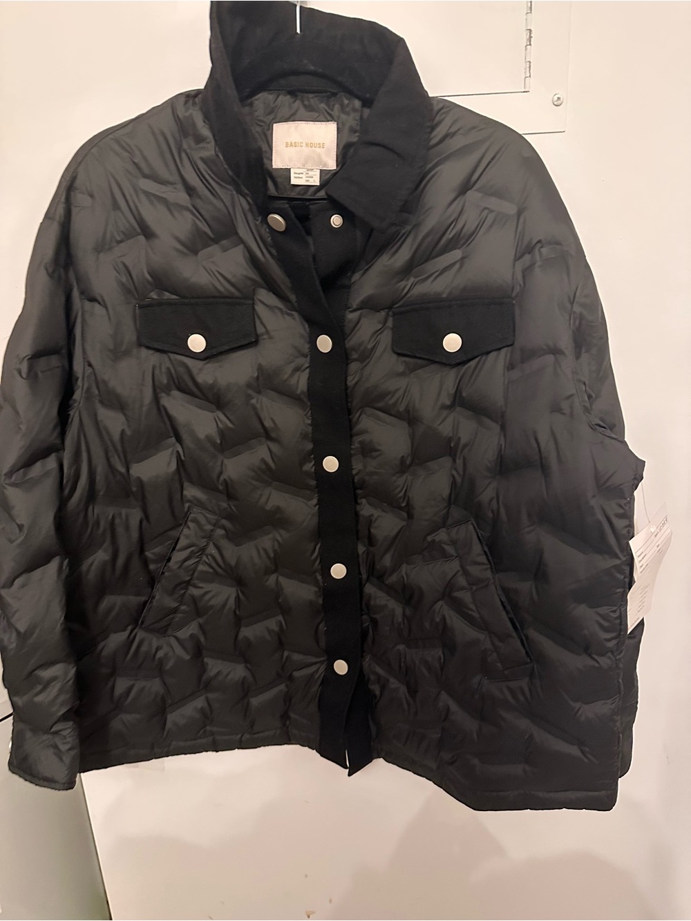 Black Quilted Snap-Front Puffer Jacket NWT